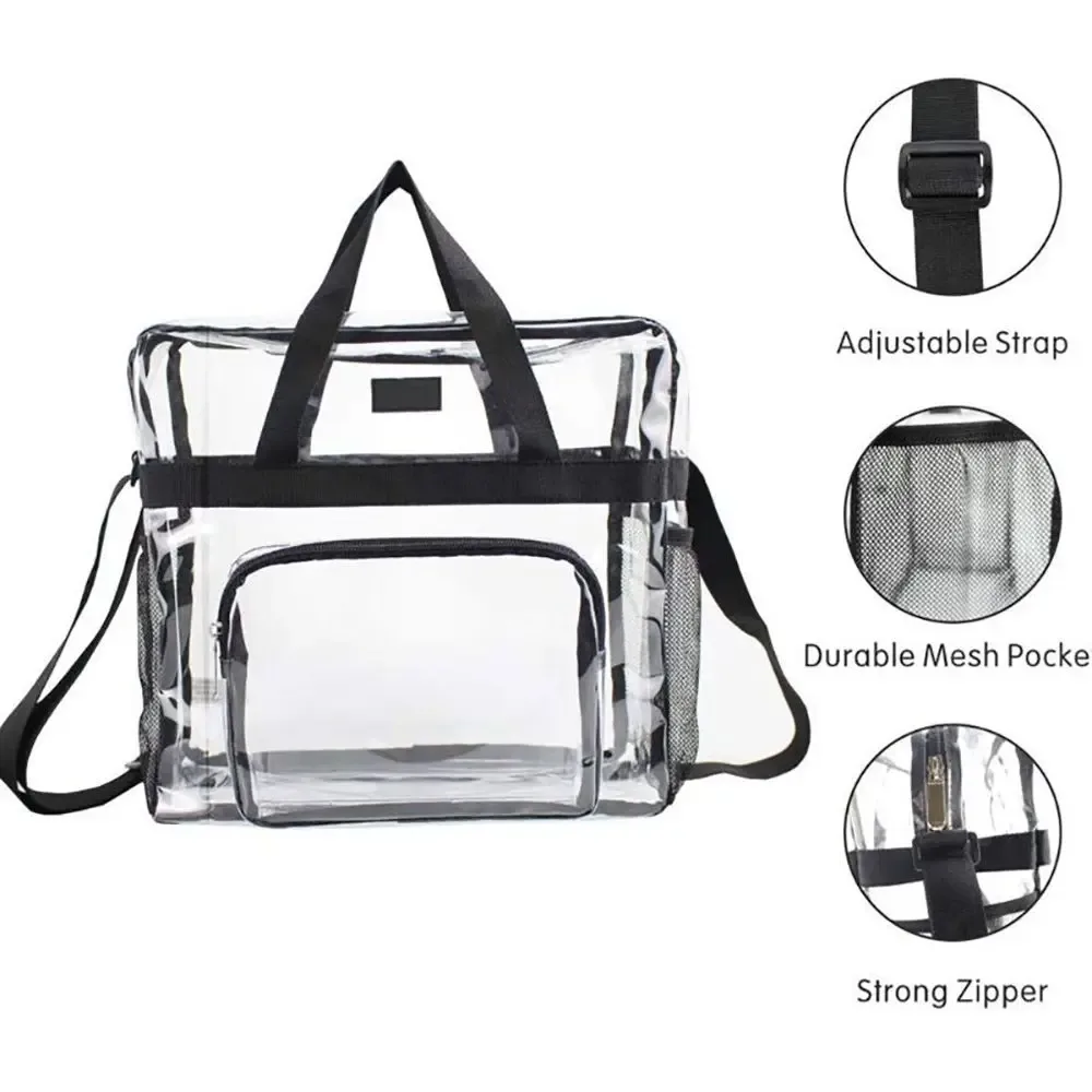 Sac transparent de grande capacité, sac à main transparent en PVC approuvé par le stade, sac à bandoulière transparent pour concerts, Festivals sportifs