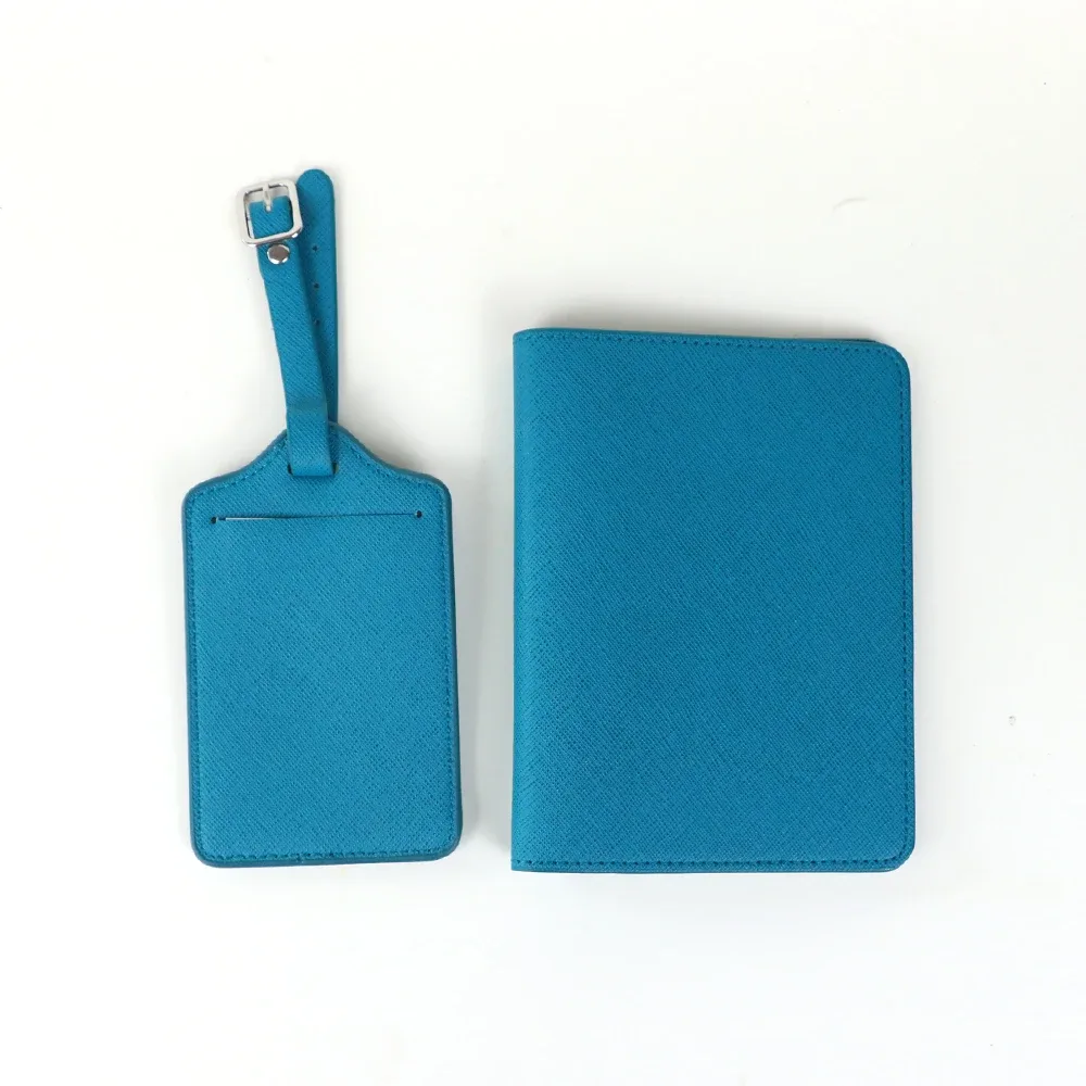 ensemble cadeau de voyage personnalisé : porte-passeport en cuir à motif croisé, porte-billets, porte-passeport en pu, porte-étiquette de bagage
