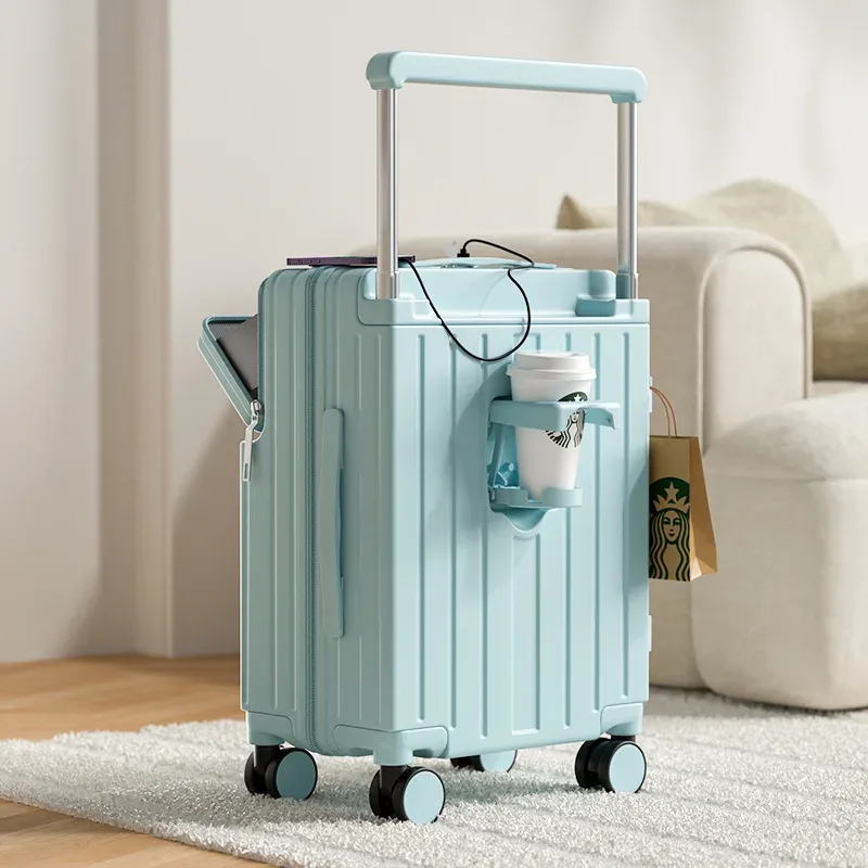 valise de voyage à roulettes avec poignée large, ouverture frontale, compartiment pour ordinateur portable, chargement usb, 20, 22, 24, 26 pouces