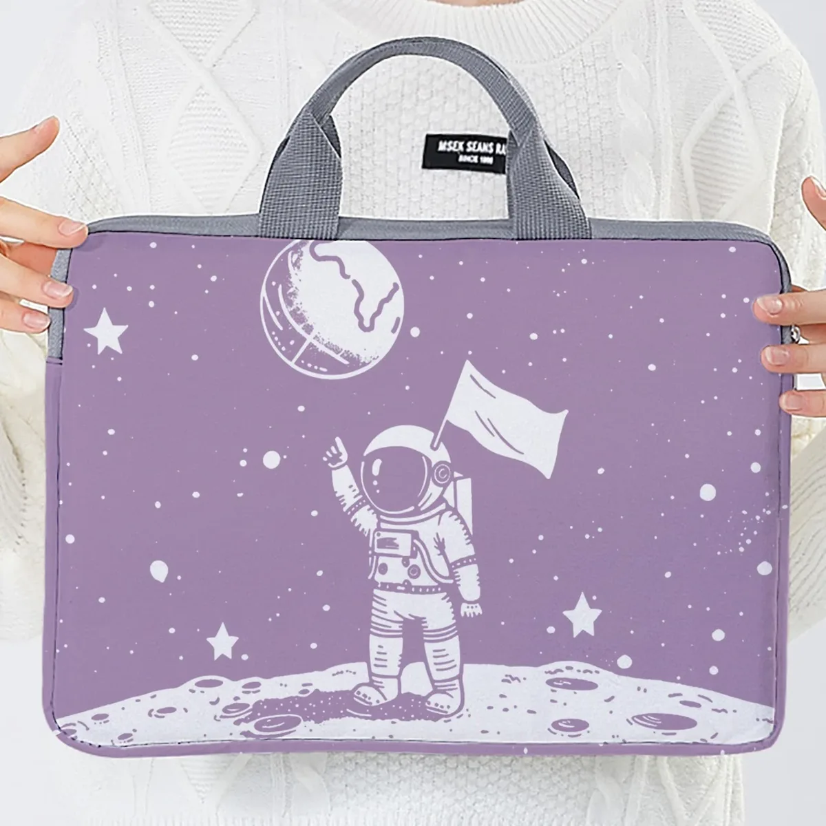 ensemble une pièce, deux styles, sac et porte-documents pour ordinateur portable à motifs d'astronautes, adapté aux ordinateurs portables de 14 pouces