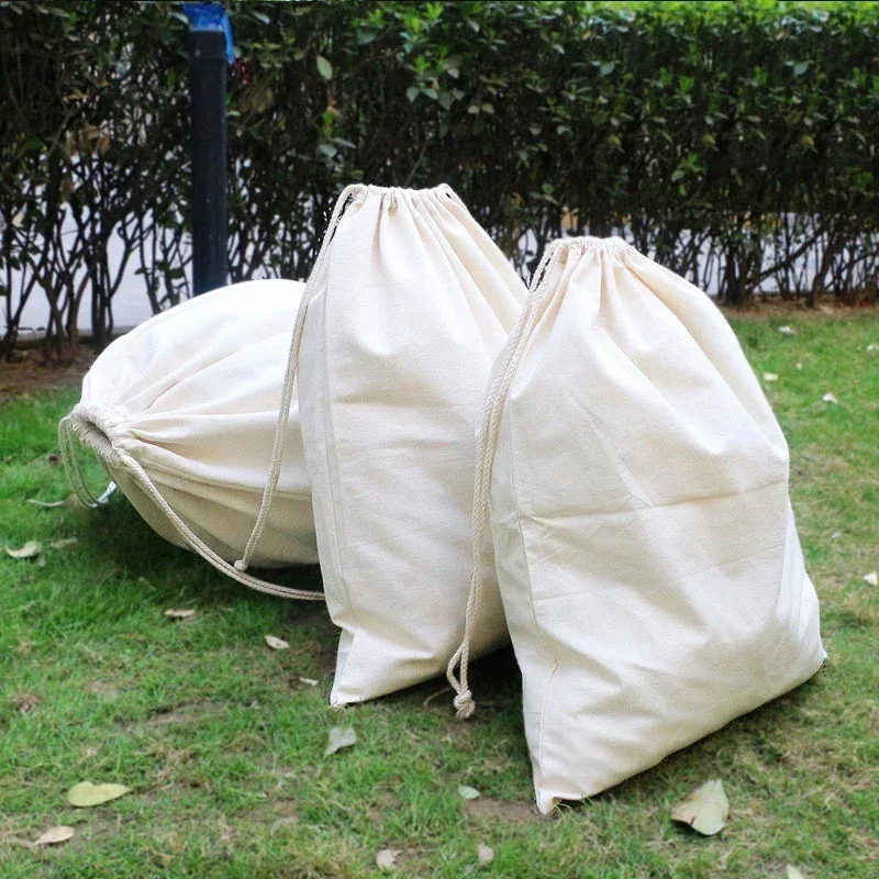 sac de rangement en toile de coton de grande taille, sacs de rangement pour vêtements, couette et jouets, ficelle de proximité pour la maison, 48x60cm, 65x75cm, 75x120cm