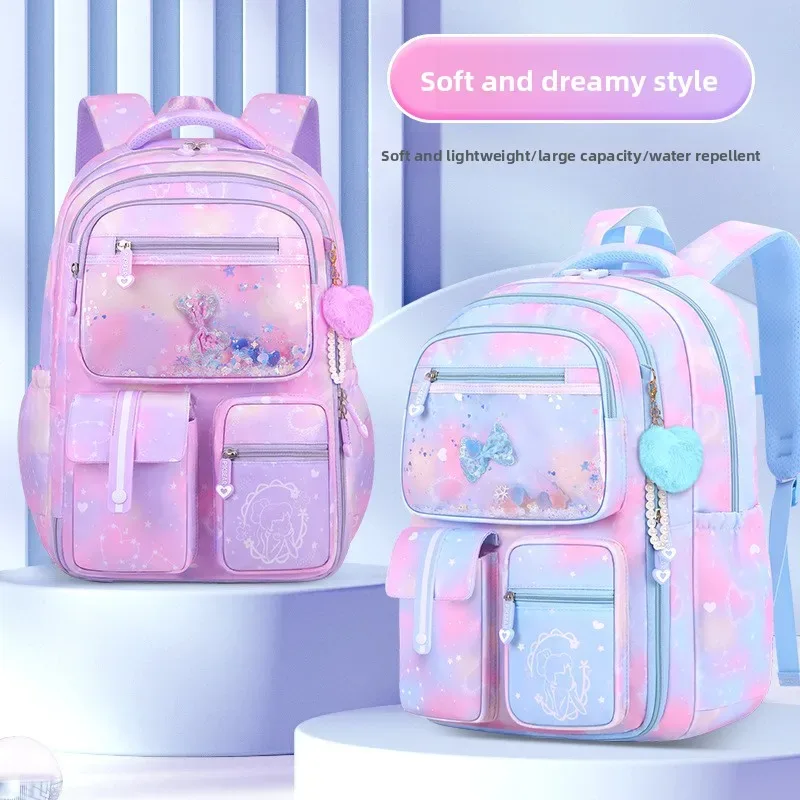 Porte de réfrigérateur, plusieurs poches, réduction de la charge légère, sac d'école primaire, sac à dos pour enfants et femmes avec pendentif