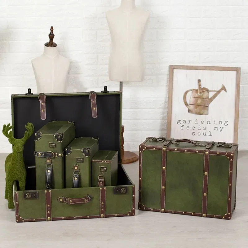 coffre en cuir vintage avec accents en bois, mallette de rangement de voyage, boîte à bagages antique pour décoration de maison, cadeau de mariage de luxe