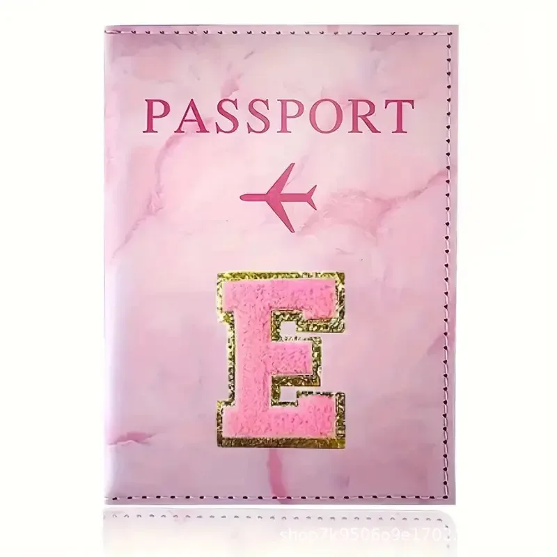 porte-passeport en cuir pu rose avec étiquette brodée, étui pour billets et cartes de crédit, accessoires de voyage