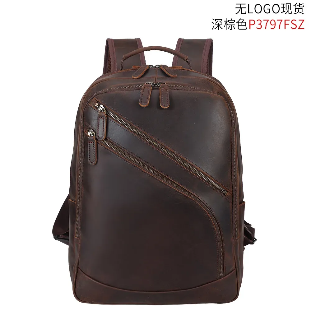 sac à dos pour ordinateur portable en cuir véritable pour hommes de 15,6 pouces, sac d'affaires en cuir de vache de qualité supérieure, sac à dos de voyage et de camping