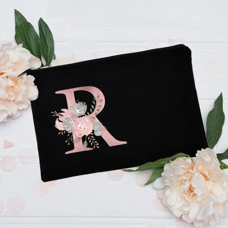 trousse de maquillage personnalisée avec nom initial, trousse à cosmétiques de mariée, pochette de toilette monogramme en toile, cadeaux pour demoiselle d'honneur, sacs de maquillage