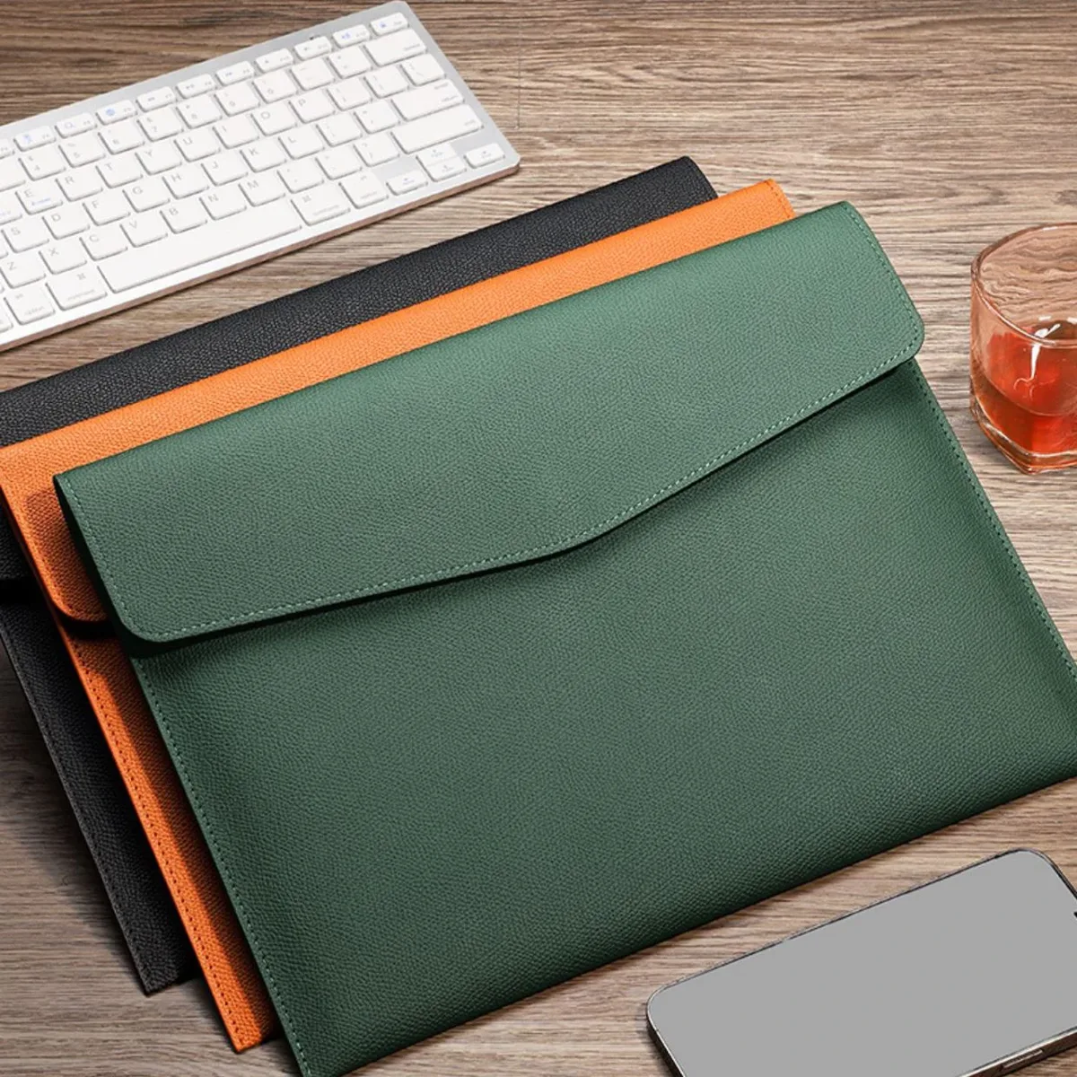 classeur a4 en cuir pu, porte-documents, portefeuille étanche, enveloppe, étui, bouton magnétique, initiales personnalisées