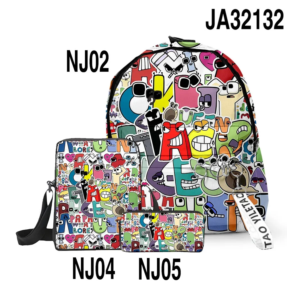 sacs d'école classiques populaires alphabet lore imprimés en 3d, 3 pièces/ensemble, sac à dos pour ordinateur portable, sac à bandoulière incliné, trousse à crayons