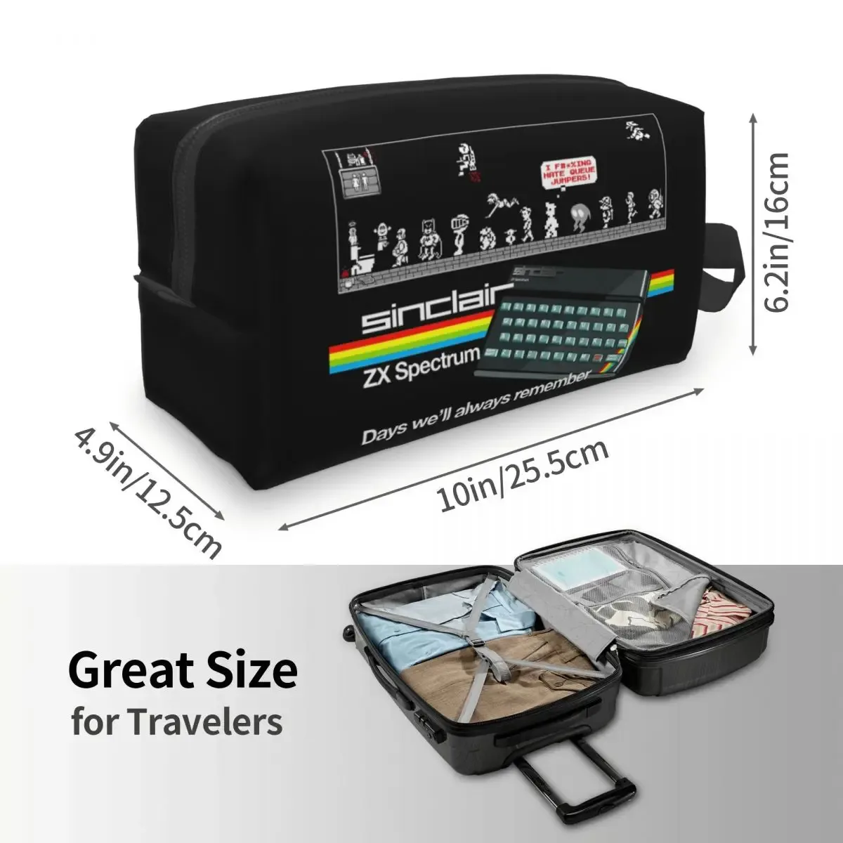 zx spectrum queue jumpers trousse de maquillage, organisateur de cosmétiques, trousse de toilette, trousse de beauté pour femmes, trousse à crayons