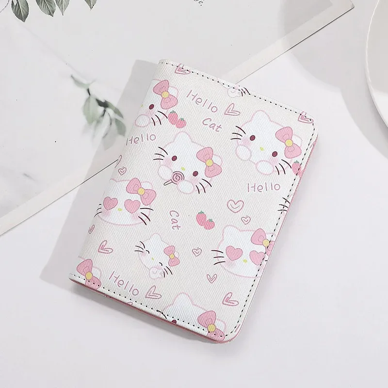 hello kitty – couverture de passeport en cuir pu pour femmes, porte-monnaie multifonction pour cartes de crédit, porte-passeport, étui organisateur de billets d'avion rose