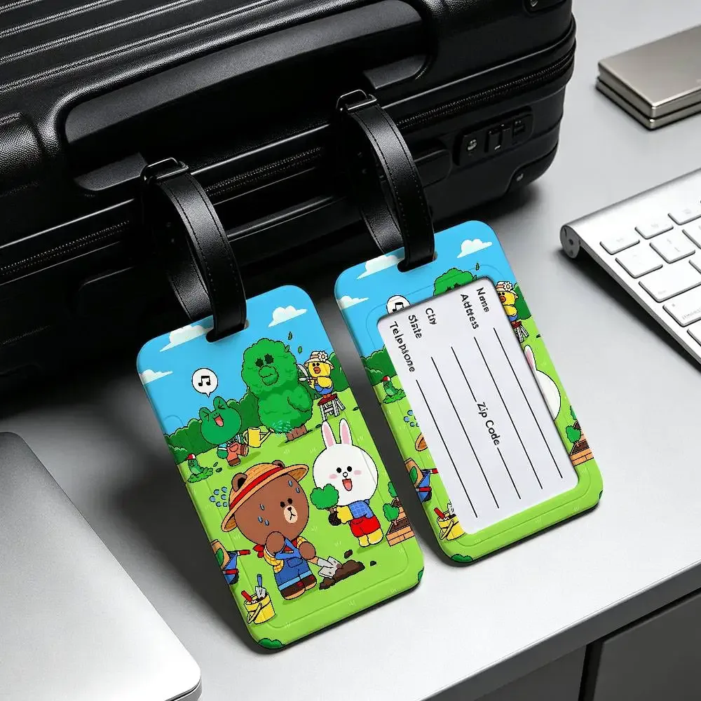 l-line animation friends étiquette de bagage universelle en pvc anti-perte avec carte d'information pour valise et sac à dos