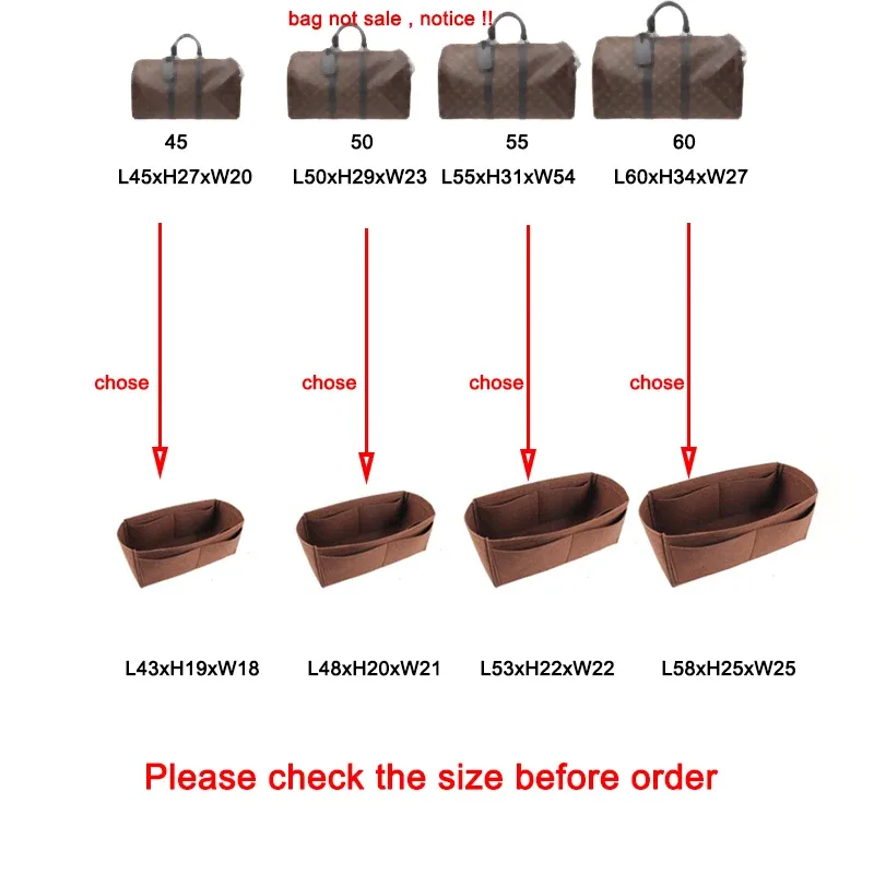 convient pour keepall pochette de doublure intérieure 45 50 55 60 rangement et organisation de bagages de voyage garder shaper, insertion d'organisateur de sac à main