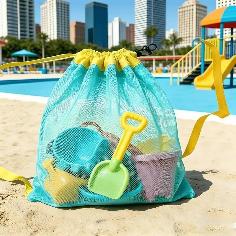 sac de rangement pour jouets de plage en maille de grande capacité, sac pliable respirant et portable pour voyage, organisateur de sac de natation en plein air, 1 pièce