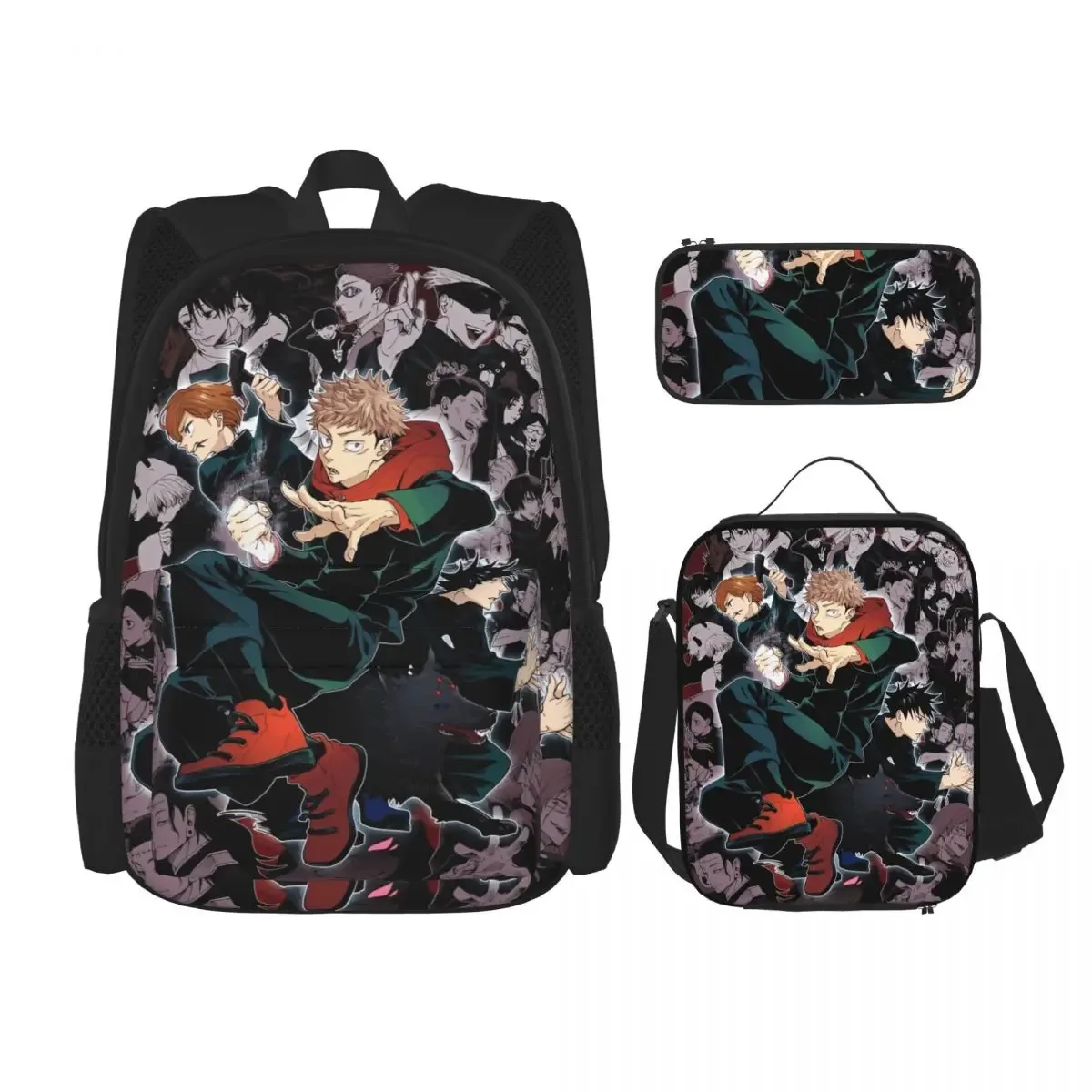 3pecs/ensemble ryomen sukuna sac à dos pour étudiant retour à l'école jujutsus kaisens anime lycée sac en toile sac à déjeuner trousse à crayons