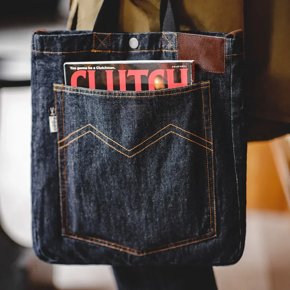 maden retro 14oz denim sacs unisexe unique épaule sacs à bandoulière brodé polyvalent à main sacs fourre-tout à écran plat pour le quotidien