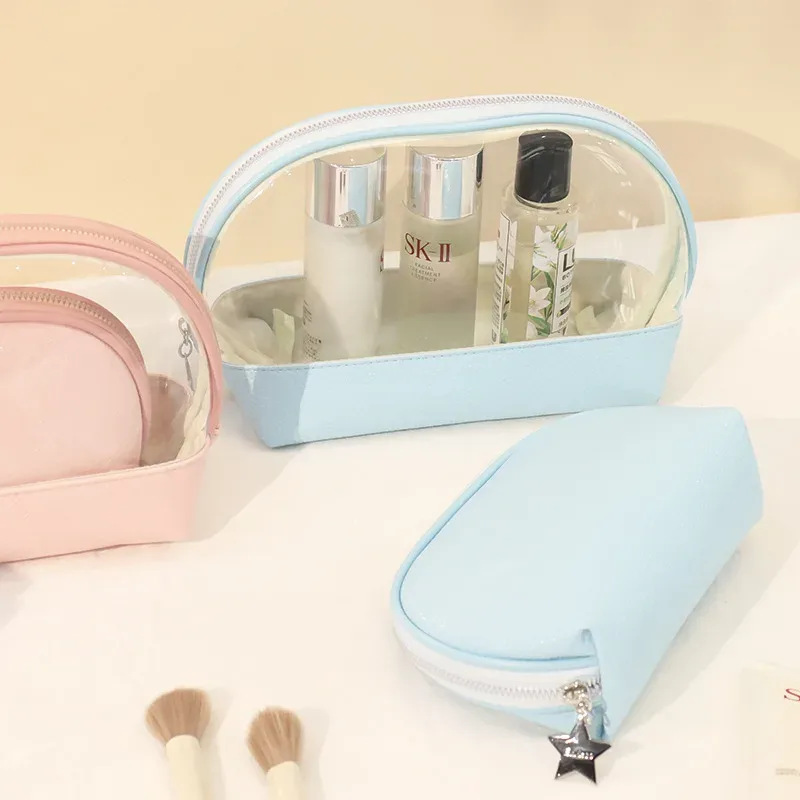 sac à cosmétiques portable de voyage imprimé pour femmes, petit sac de toilette transparent en pvc, pochette de rangement de maquillage à fermeture éclair, organisateur de cosmétiques