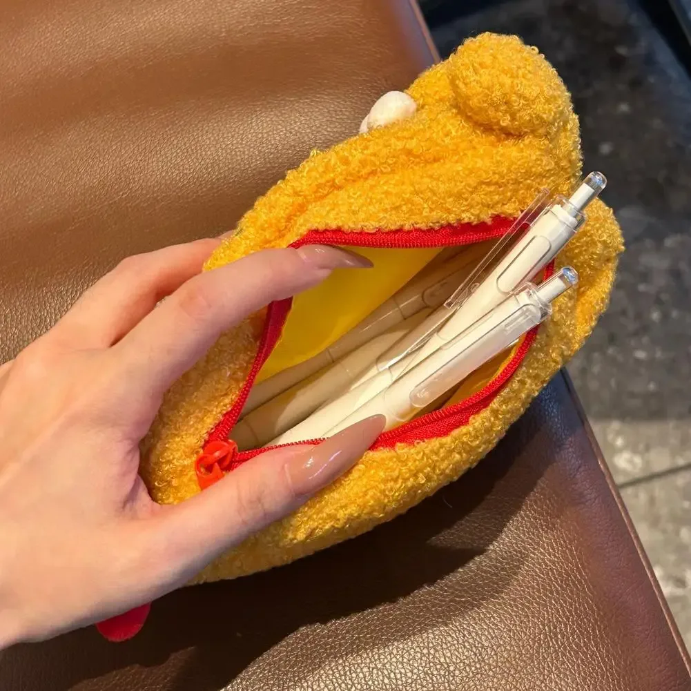 pochette de rangement en peluche mignonne, double usage, pour papeterie, cosmétiques, maquillage, sac à crayons doux et moelleux pour étudiants, école, voyage, usage quotidien
