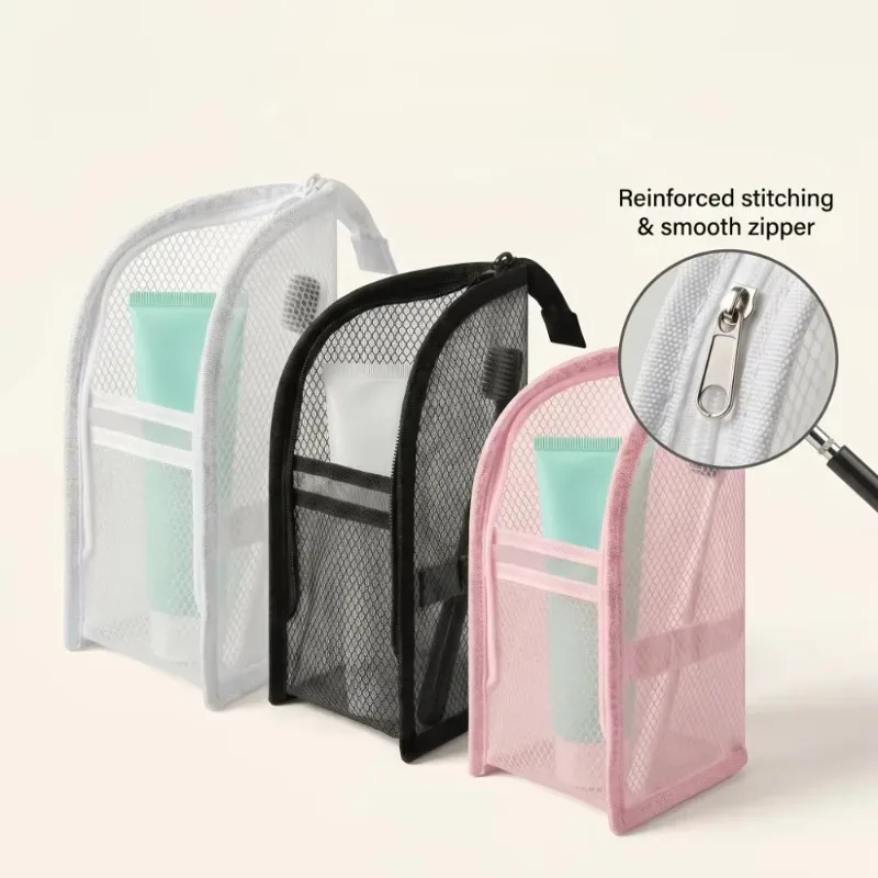 trousse de toilette en maille sur pied pour femmes, organisateur de maquillage portable, étui de voyage imperméable pour brosse à dents, pochette de beauté