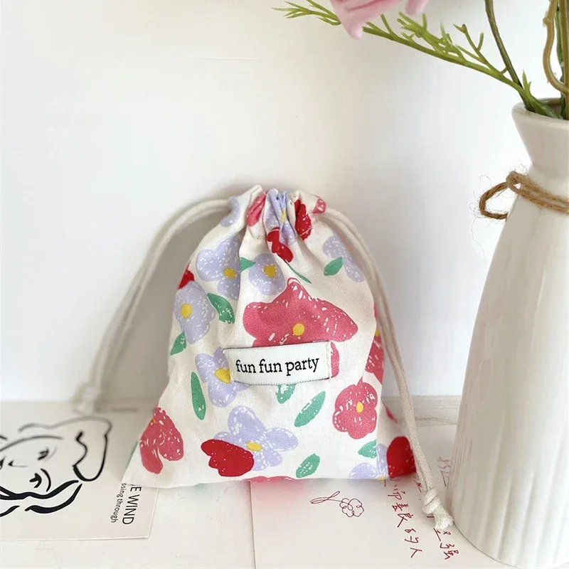 sac de rangement floral en coton et lin pour femme, pochette de maquillage mignonne, rangement de proximité, finition, poudres, bonbons, bijoux, cadeau de noël