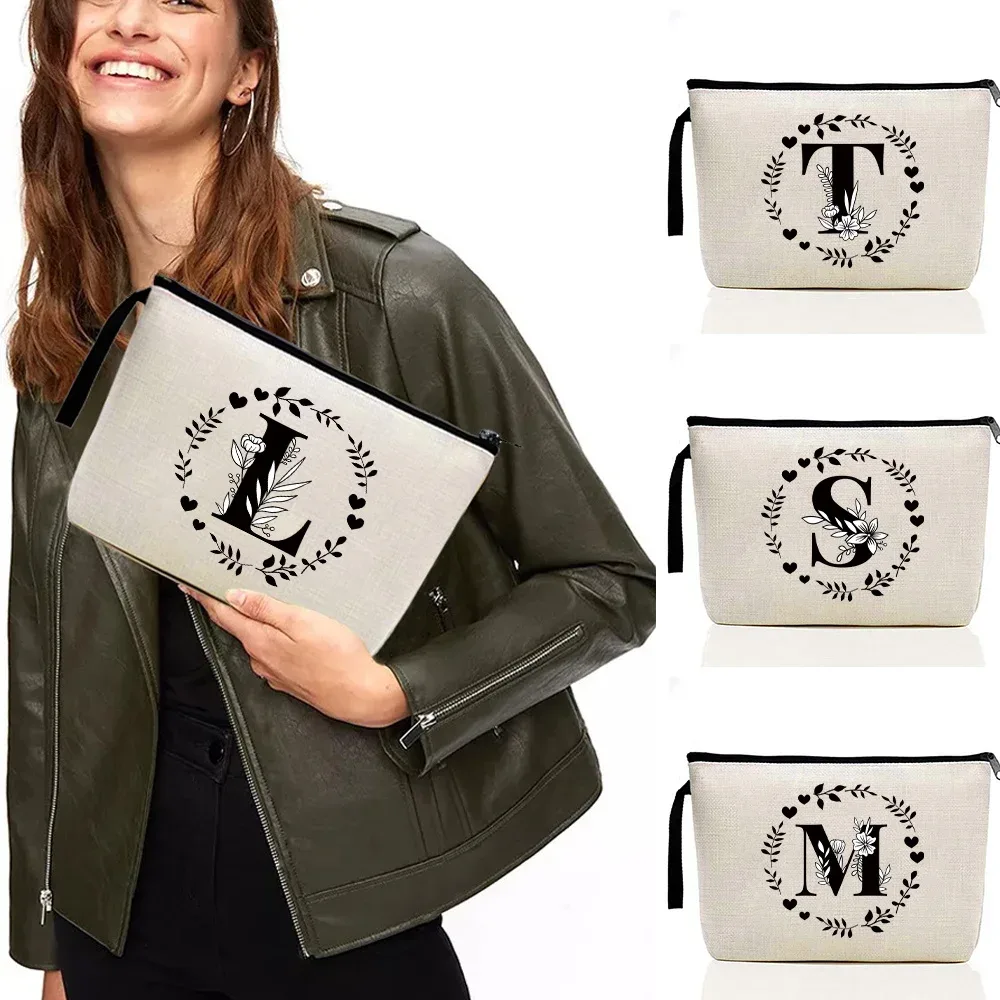 trousse de maquillage pour femmes, trousse à cosmétiques, série d'impression de lettres guirxiété, trousse de voyage, trousse de toilette en poudre, pochette pour dames