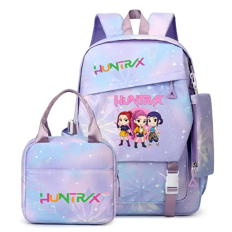 lot de 3 sacs à dos k-pop demon hunters pour filles, adolescents, femmes et enfants, pour l'école primaire et secondaire