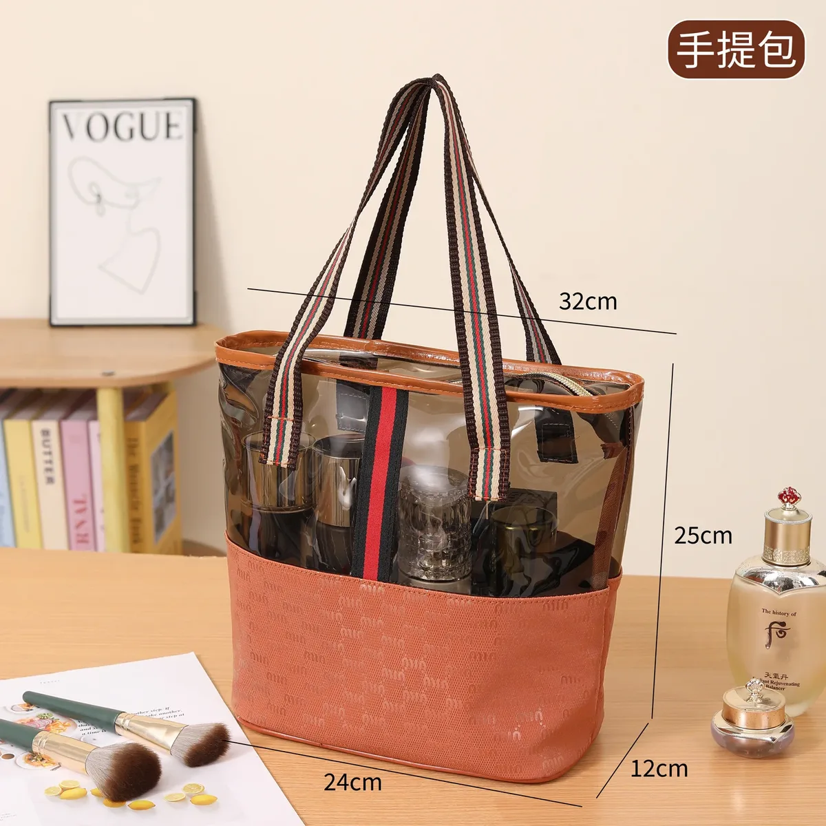 nouvelle trousse de maquillage en cuir de haute qualité, grande capacité, sac à main portable, trousse de toilette étanche pour salle de bain, doublure en polyester durable