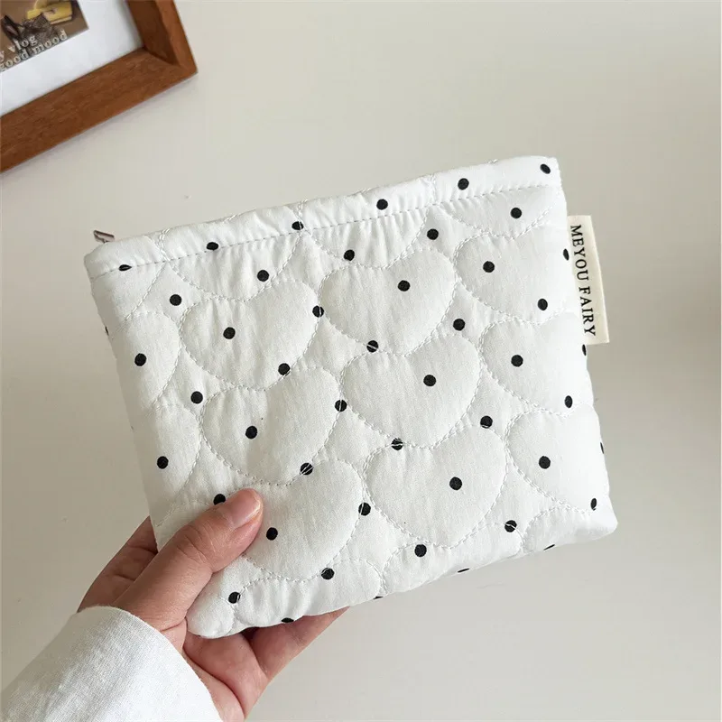 nouveau sac de maquillage à points blancs pour femmes et filles, petit grand pinceau à rouge à lèvres, pochette cosmétique, mini portefeuille portable, porte-monnaie