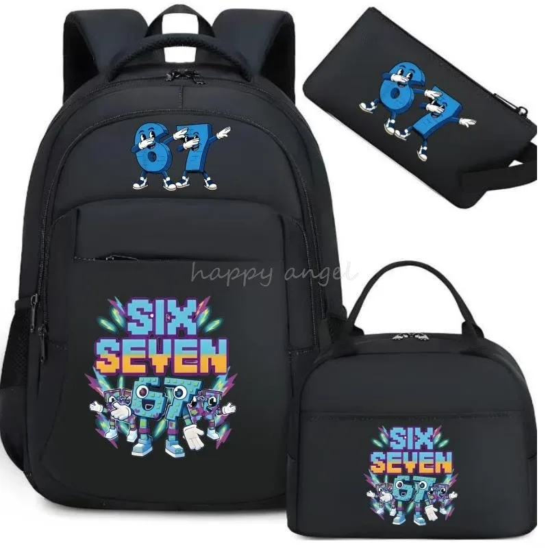 3 pièces/ensembles volez un brainrot sac à dos avec sac à déjeuner pour 67 six sept adolescents étudiants sacs d'école décontracté confortable ensemble de voyage