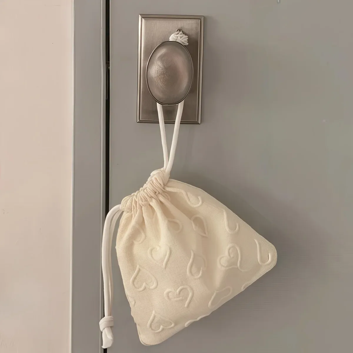 sac de rangement à cordon imprimé cœur mignon, 1 pièce, organisateur de voyage portable pour chargeurs, écouteurs et câbles de données, sac de rangement mignon