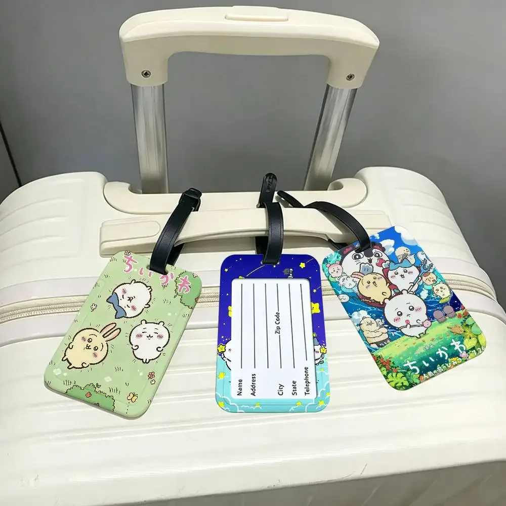 étiquette de bagage anti-perte en pvc durable avec carte d'information, motif dessin animé mignon c-chiikawas, légère, pour identification des bagages