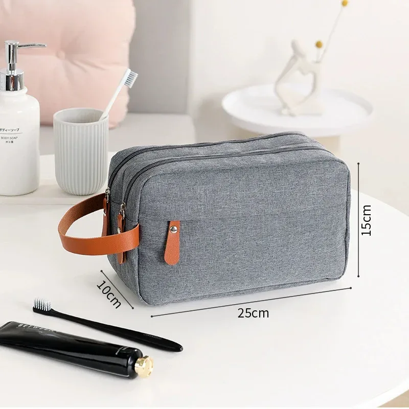 sac de toilette pliable pour homme, grande capacité, en tissu oxford imperméable, rangement double couche pour cosmétiques et articles de toilette