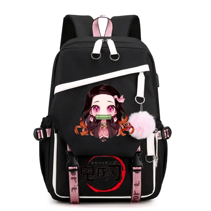 sac à dos demon slayer nezuko kamado, sac à dos patchwork de grande capacité pour femmes et hommes, sac à dos de voyage, de sport, décontracté, pour adolescents, sac d'école pour ordinateur portable