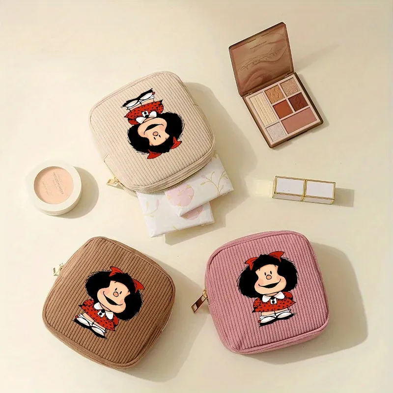 mini trousse de maquillage en velours côtelé mafalda pour femme - et cosmétique compact adapté aux voyages, trousse de toilette miniature adaptée à un usage quotidien