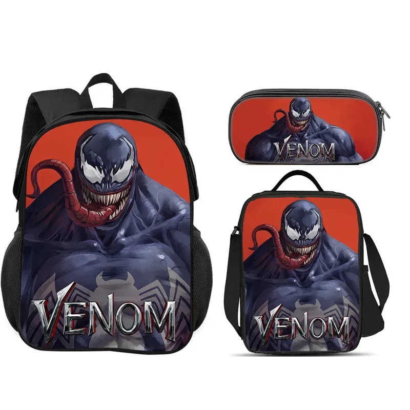 ensemble scolaire venom 3 pièces : sac à dos + trousse à crayons + sac à lunch, sac à dos scolaire tendance, cadeau pour enfants, pratique et multifonctionnel