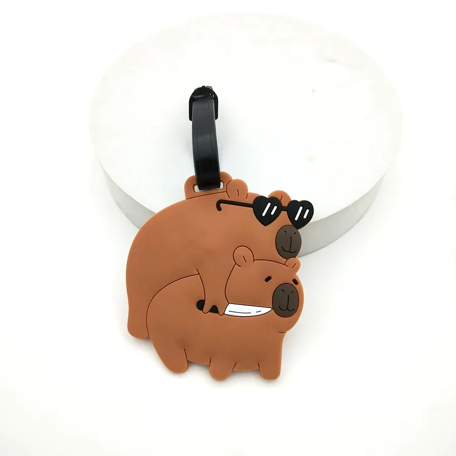 1//2/3 pièces mignon animal kapibala pvc caoutchouc souple étiquette de bagage cintre identification étiquette sac cintre bagages cintre anti perte sangle