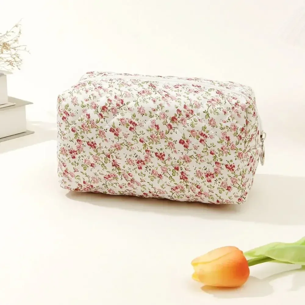 sac de maquillage matelassé matelassé à imprimé de fleurs, sac à main de rangement, trousse de toilette, poudres cosmétiques, grand sac de voyage, 1pc