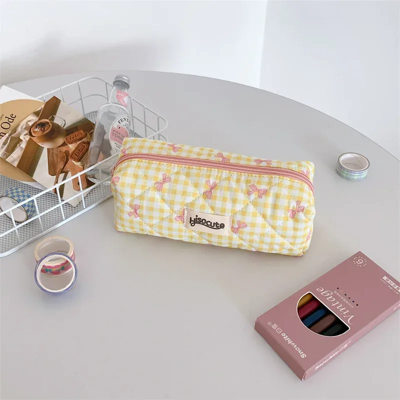 sac de rangement de voyage pour femmes, sac de rangement de voyage avec nœud simple, design mignon, trousse à crayons pour filles, trousse de maquillage rétro pour dames, sac à cosmétiques