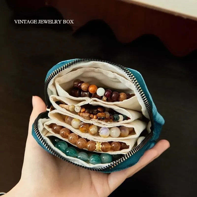 sac de rangement pour bijoux exquis avec pendentif pompon, pochette zippée pour bagues, grande capacité, sac de voyage pour bracelets en cristal