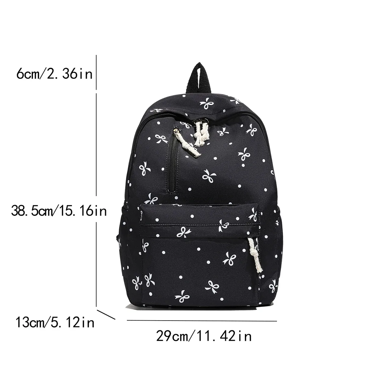 sac à dos matelassé à imprimé nœud ludique pour la rentrée scolaire, à usage quotidien, avec plusieurs poches, bretelles réglables, grande capacité