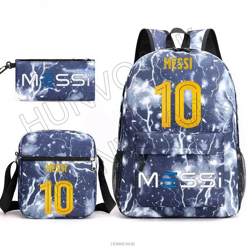 sac à dos super stars messi pour enfants, football, école, voyage, ordinateur portable, adolescents, étudiants, femmes, hommes, 3 pièces