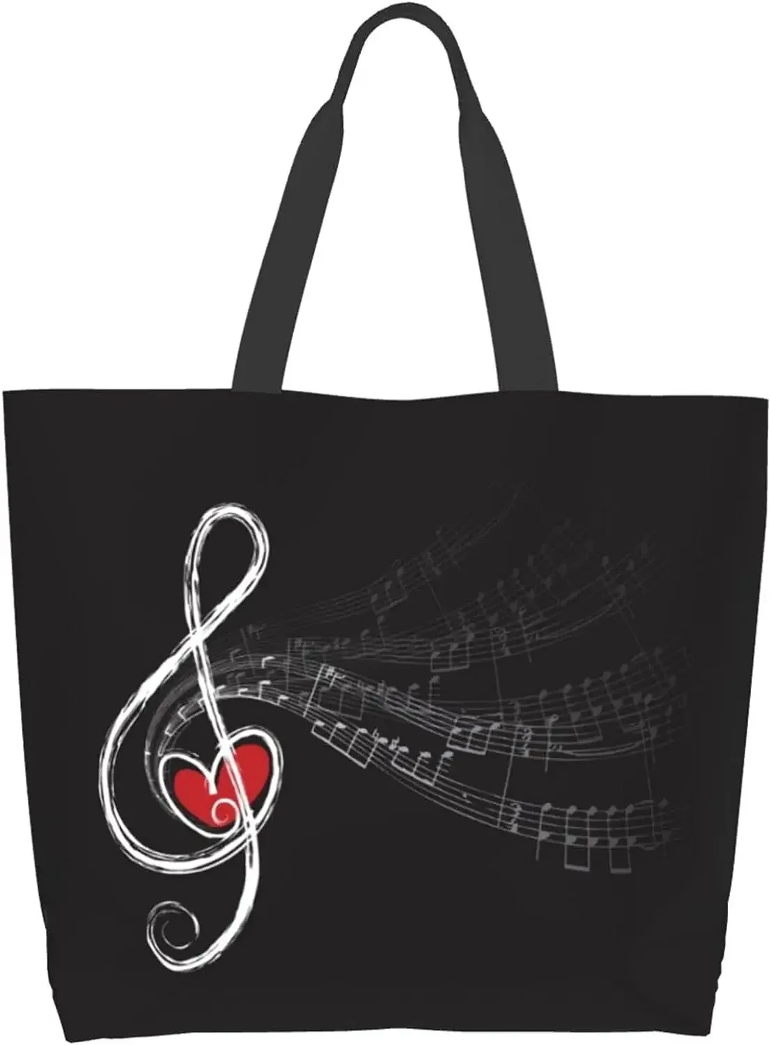 grand sac fourre-tout réutilisable pour femme, sac à main décontracté, sac d'épicerie polyvalent, travail en plein air, marche, notes de musique