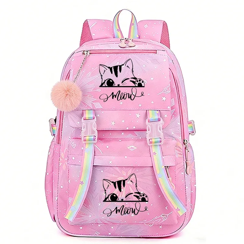 sac à dos scolaire rose pour filles, adolescents, femmes et enfants, motif chat anime, pour l'école primaire et secondaire