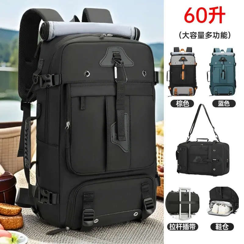 sac à dos de voyage de grande capacité 60l pour hommes, sac à dos extensible pour voyage en plein air, grand sac à bagages avec compartiment pour chaussures