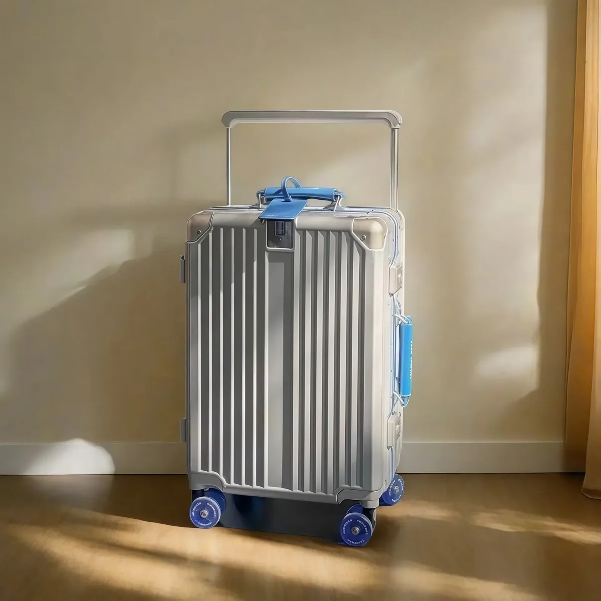 valise de chariot d'équilibre de voyage à guidon large avec roues silencieuses colorées serrure tsa bagage roulant matériau pc de grande capacité