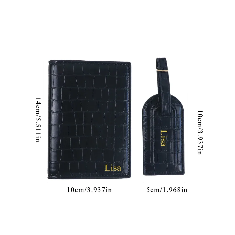 ensemble d'étiquettes de bagages et porte-passeport en cuir pu à motif crocodile personnalisé pour accessoires de bagages