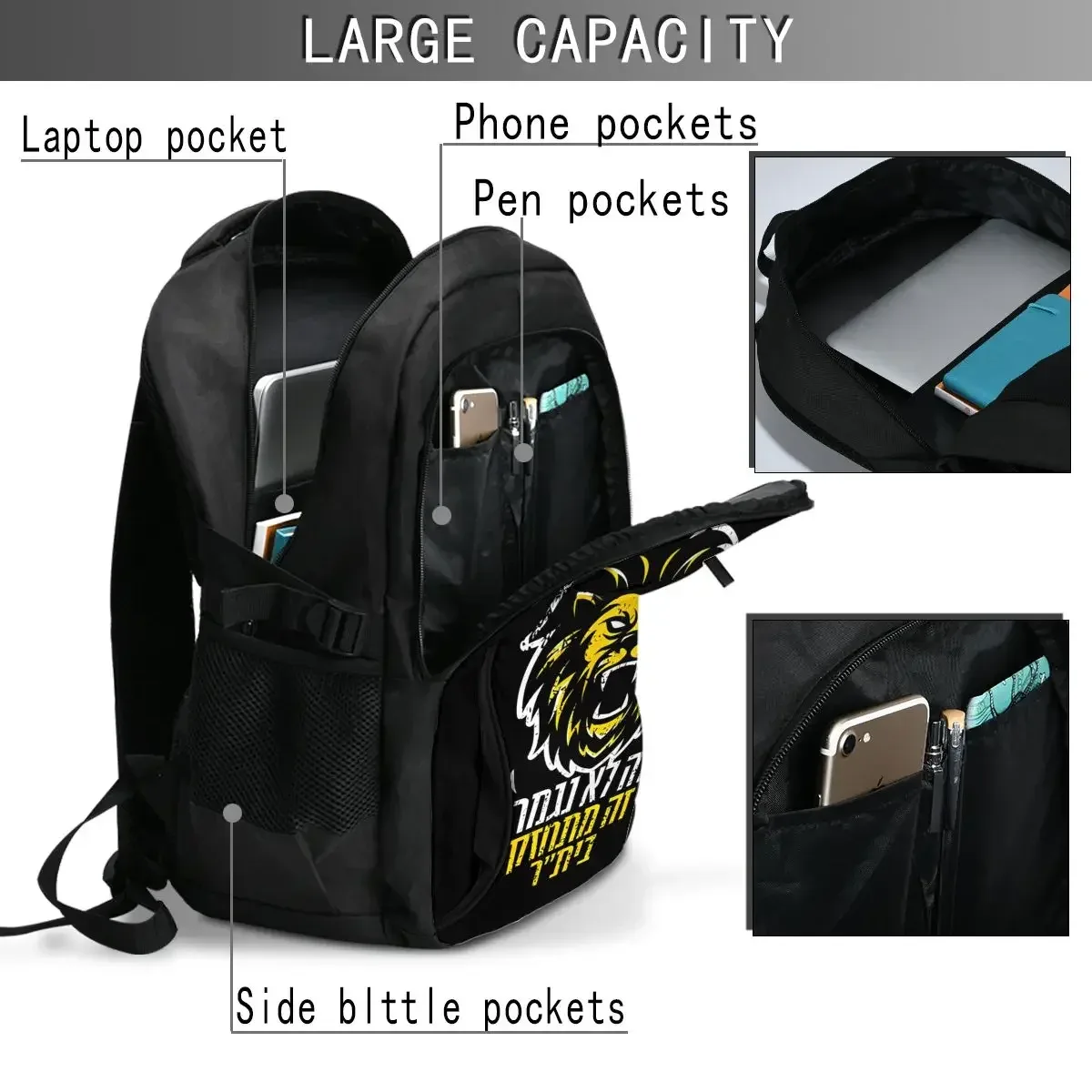 b-beitar fcbj jérusalem sac à dos de voyage pour ordinateur portable, sac à dos d'affaires résistant à l'eau avec port de chargement usb sac d'université hommes femmes