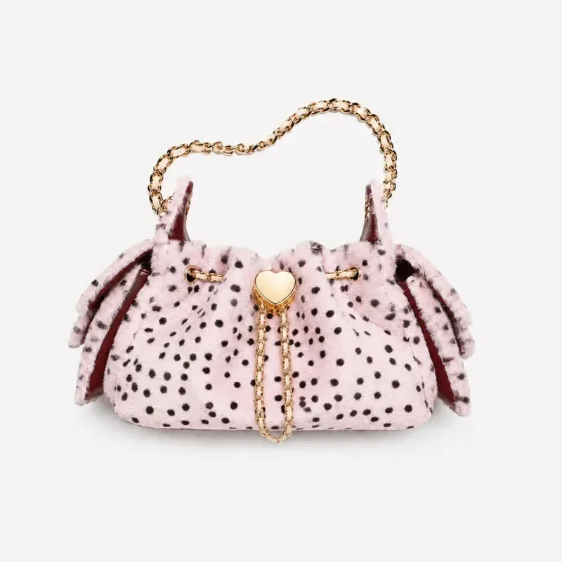 sac seau en fausse fourrure léopard avec chaîne et cordon de serrage, sac à bandoulière pour femme, sac à main en peluche, sac fourre-tout pour l'automne et l'hiver.