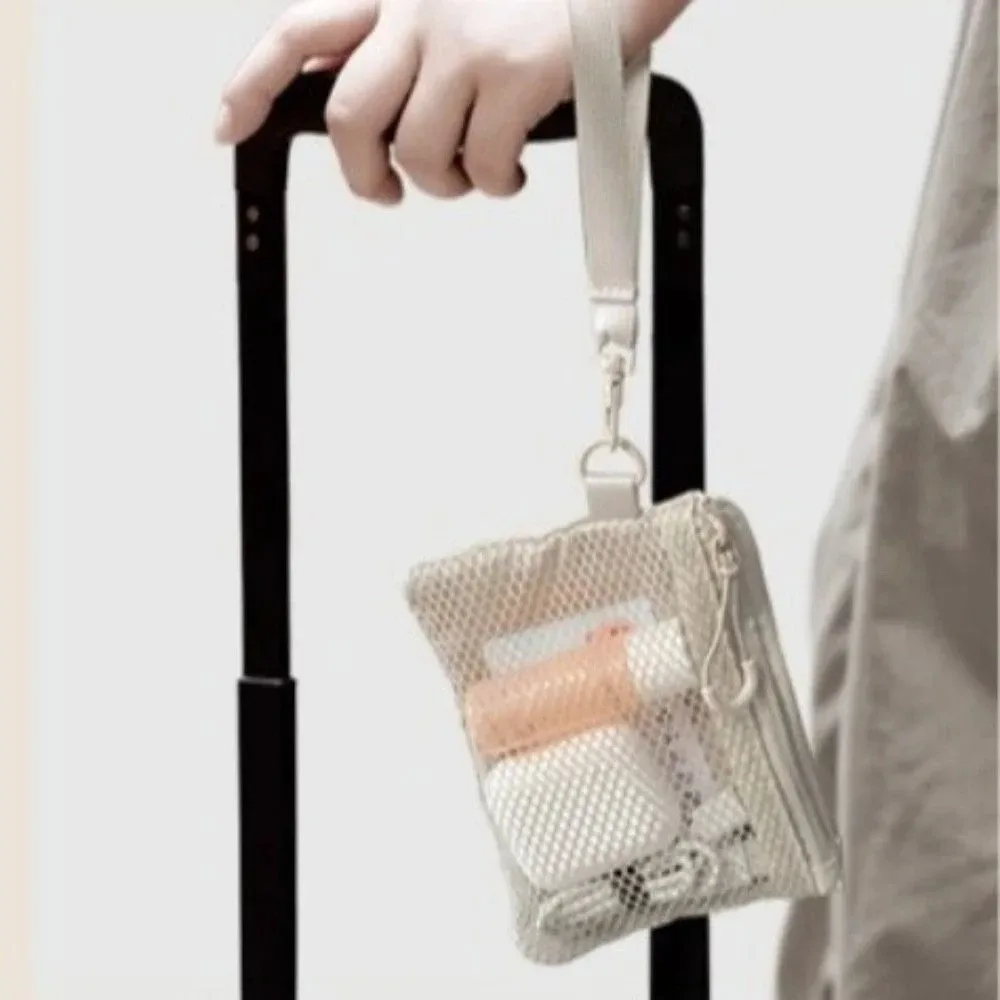 sac de rangement en maille légère avec fermeture éclair, trousse de toilette en polyester, couleur unie, sac à cosmétiques multifonctionnel, usage polyvalent