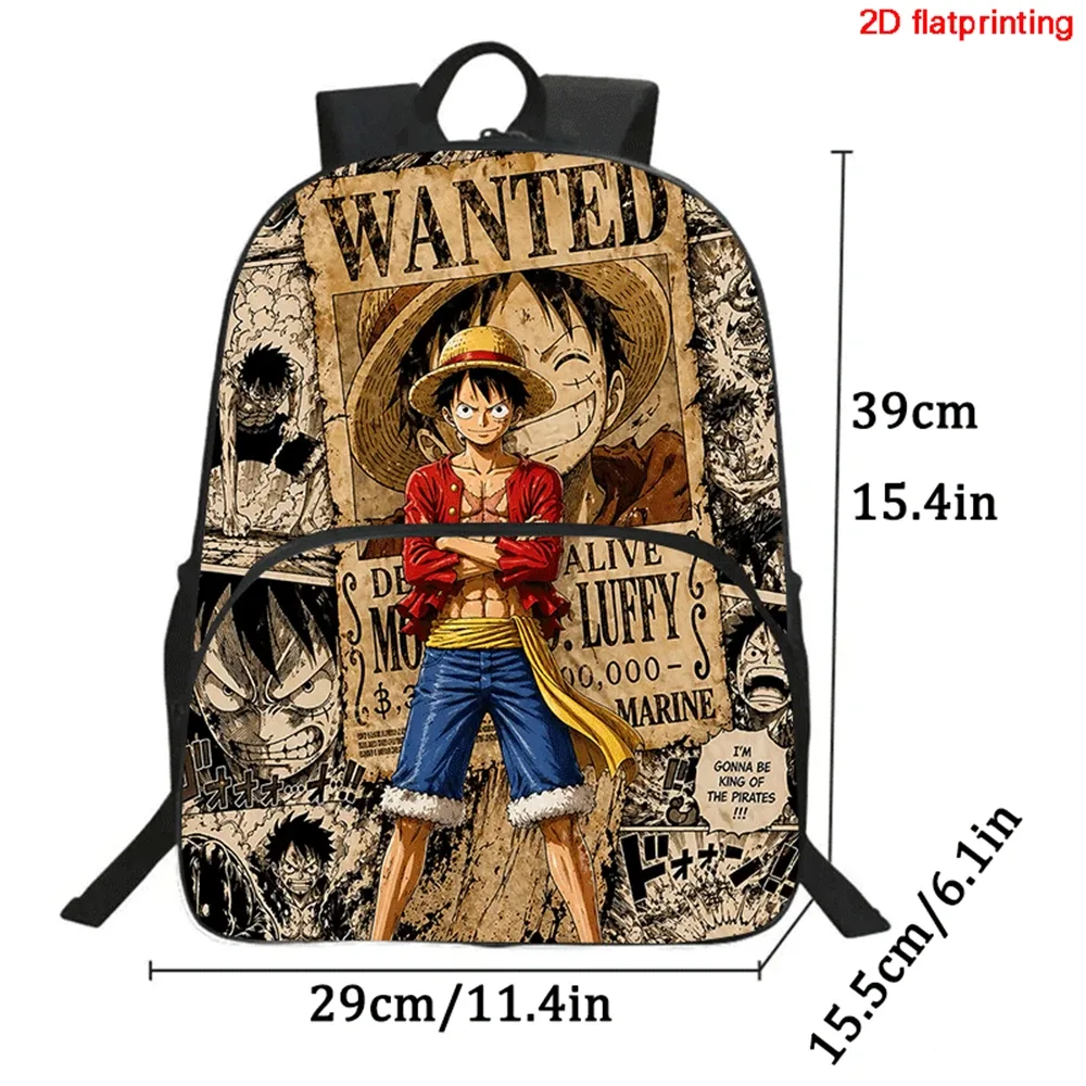 Sac à dos One Piece de 15 pouces avec poche avant, sac à dos d'école unisexe léger pour garçons et filles de 6 à 10 ans, sac à dos de voyage