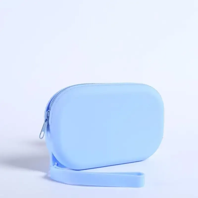 sac à fermeture éclair en silicone lisse, porte-écouteurs, portefeuille, organiseur de cosmétiques, porte-monnaie pour femmes et filles